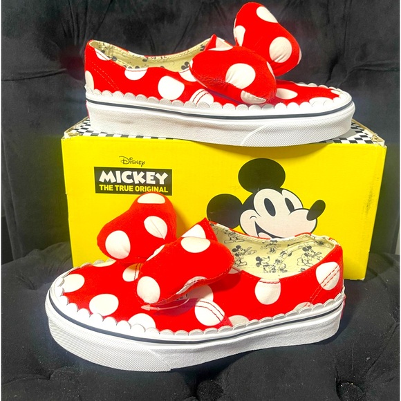 RARE Vans x Disney Minnie Mouse Authentic Gore Bow Sneakers in Red White - Picture 5 of 10